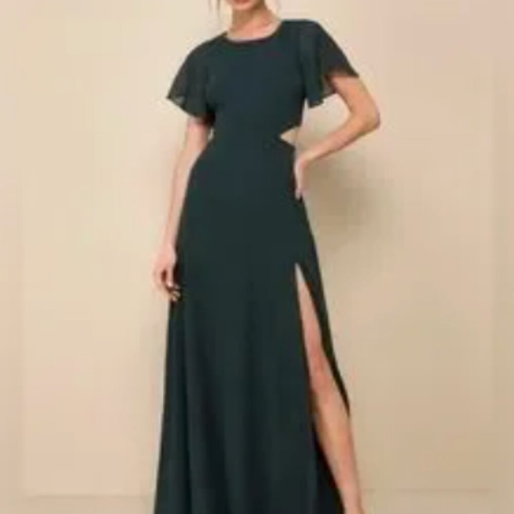 Lulus Garden Bliss Emerald Green Cutout Maxi Dress Size L NWT Wedding Guest